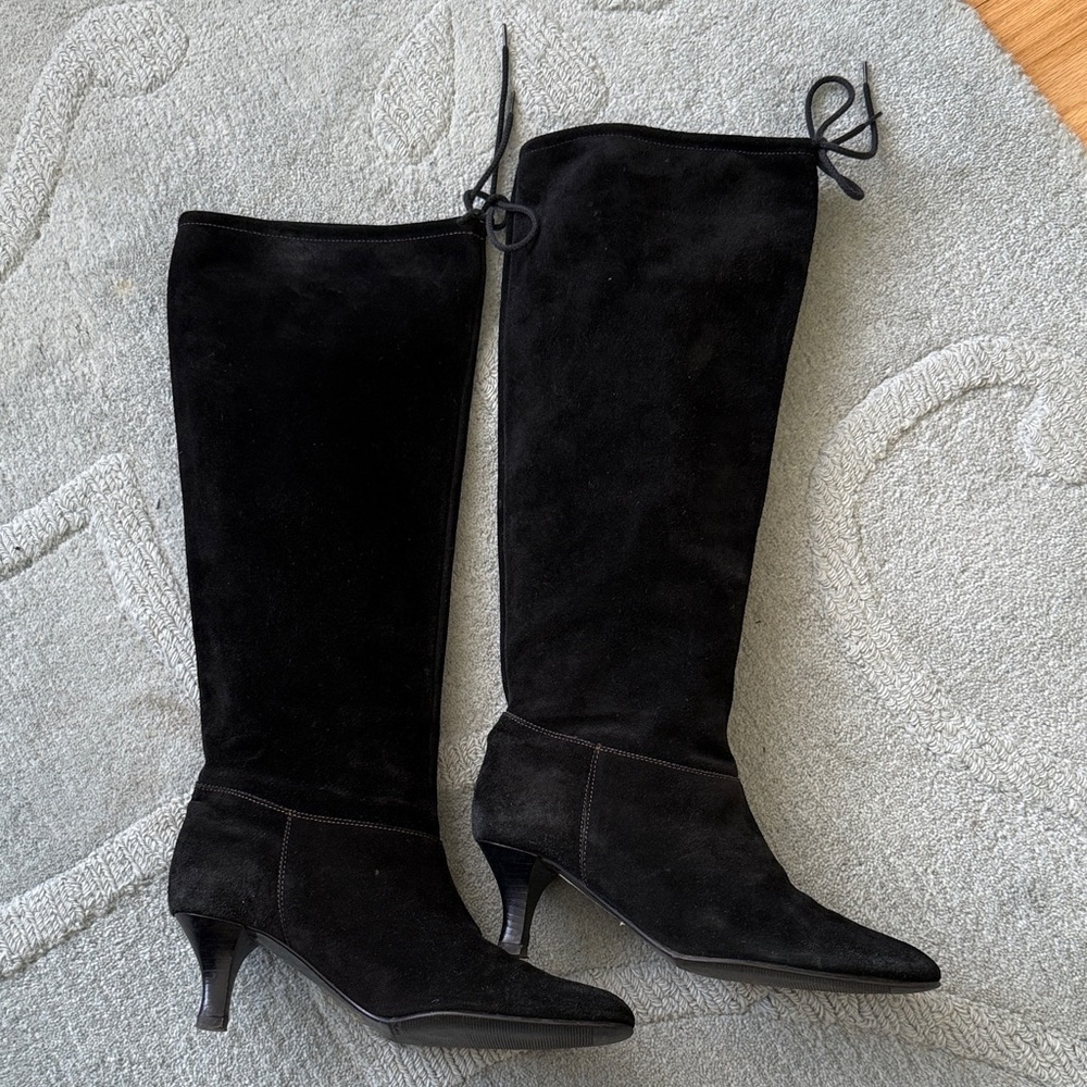 Elegant Italian  suede Black Knee-High Women's Boots